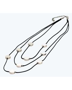 Black Rope Necklace with Silver Color Droplets