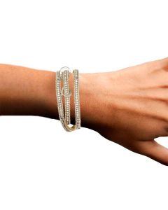 Brown Fabric Bracelet with Sparkling White Cyrstals and Silver Pendent