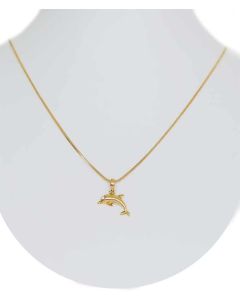 Gold Color Jumping Dilo Dolpin Pendant with Sparkling White Crystals and Chain