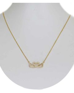 Gold Color Kissing Swans Pendant with Sparkling White Crystals and Chain