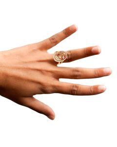 Gold Color Ring with Sparkling Multi Color Crystals