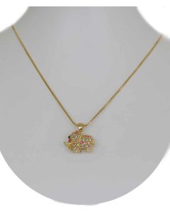 Gold Color Tusker Elephant Pendant with Sparkling Multi Color Crystals and Chain