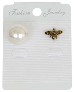 Golden Bee and Globe Double Sided Earrings