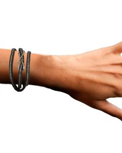 Gray Fabric Bracelet with Sparkling White Crystals and Silver Color Pendent