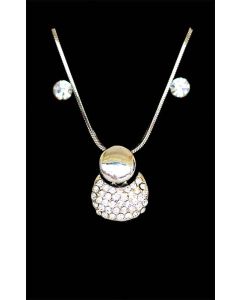 Set of Silver Color Droplet and Round Handbag Pendant with Sparkling White Crystals and Chain and Earrings