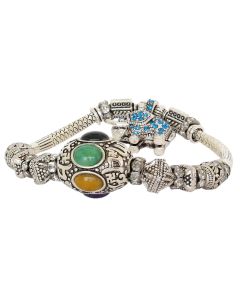 Silver Color and Sparkling Blue Crystals Tusker Elephant with Multi Color Crystals Bracelet