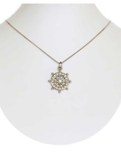 Silver Color Captain wheel Pendant with Sparkling White Crystals and Chain