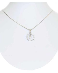 Silver Color Droplet and Circle Pendant with Sparkling White Crystals and Chain