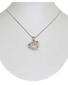 Silver Color Fish Pendant with Sparkling White Crystals and Chain