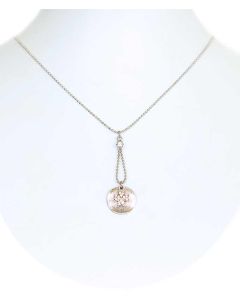 Silver Color Flower and Disc Pendant with Sparkling White Crystals and Chain