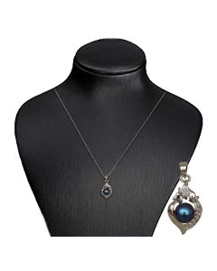 Silver Color Pendant with Cultured Blue Pearl and Sparkling White Crystals