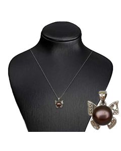 Silver Color Pendant with Cultured Bronze Pearl and Sparkling White Crystals