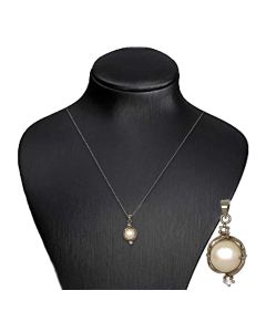 Silver Color Pendant with Cultured White Pearl and Sparkling White Crystals