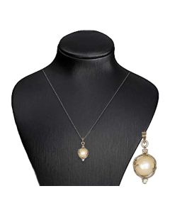 Silver Color Pendant with Cultured White Pearl and Sparkling White Crystals