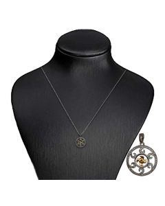 Silver Color Pendant with Gold Color Fan and Sparkling White Crystals