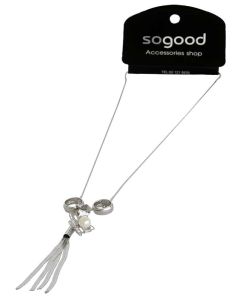 Silver Color Pendent with Made Up Pearl and Tail and two Silver Color Rings and Necklace