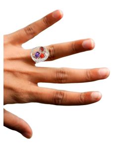 Silver Color Ring with Sparkling Multi Color Crystals