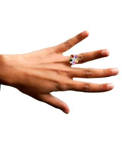Silver Color Ring with Sparkling Multi Color Crystals