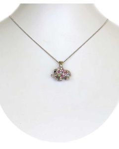 Silver Color Tusker Elephant Pendant with Sparkling Multi Color Crystals and Chain