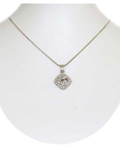 Silver Color Two Hearts Pendant with Sparkling White Crystals and Chain