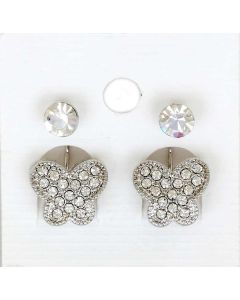 Sparkling White Color Crystal and white Crystals Butterfly in Silver Color Earrings