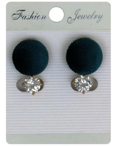 Sparkling White Crystal Droplet with Blue Color Fabric Earrings