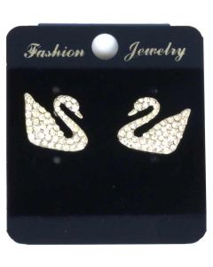Sparkling White Crystals in Gold Color Swan Earrings
