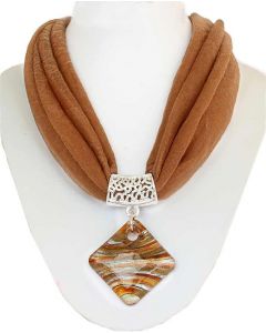 Brow and Orange Shades Acrylic Droplet and Brown Soft Fabric Grand Necklace