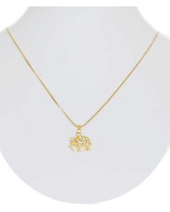 Gold Color Tusker Elephant Pendant with Sparkling White Crystals and Chain