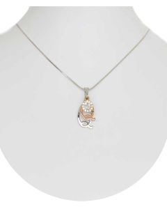 Platinum Gold and Silver Color Three Qs Pendent with Sparkling White Crystals and Chain