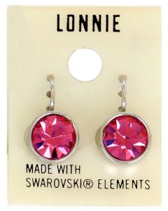Sparkling Pink Color Crystal in Silver Color Earrings
