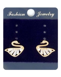 Sparkling White Color Crystals Swan in Gold Color Earrings
