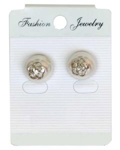 Sparkling White Crystal and Flower on Half Globe Earrings